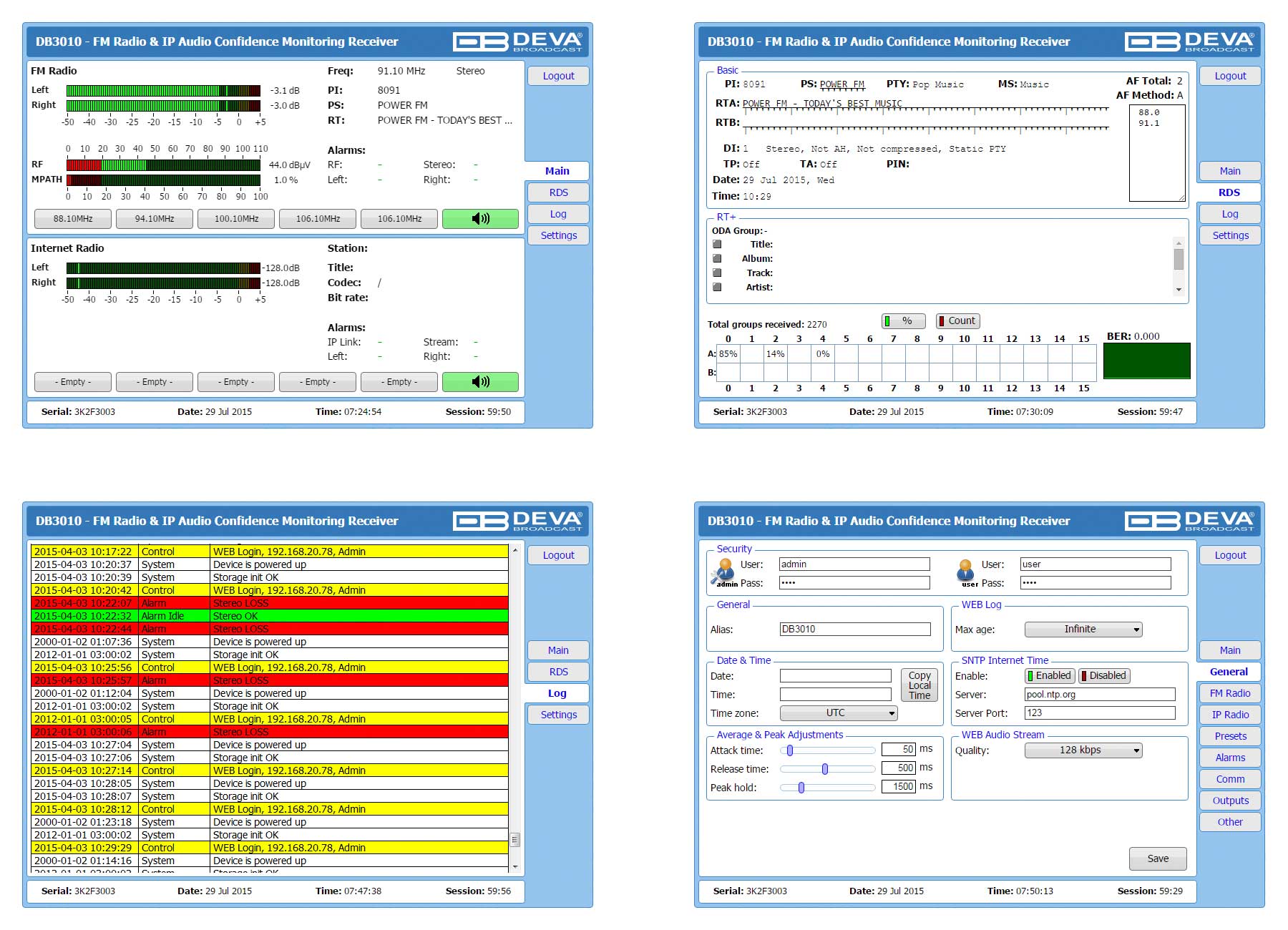 DEVA DB3010 Web Interface