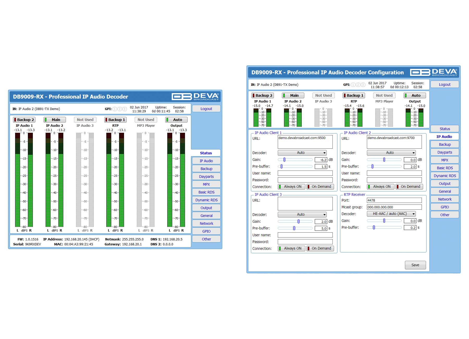 DEVA DB9009-RX Web Interface