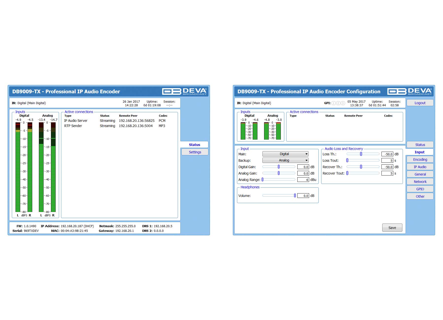 DEVA DB 9009-TX Web Interface