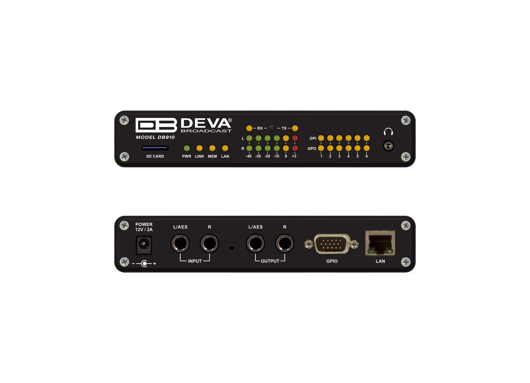 DB910 IP AUDIO CODEC front and back Panel